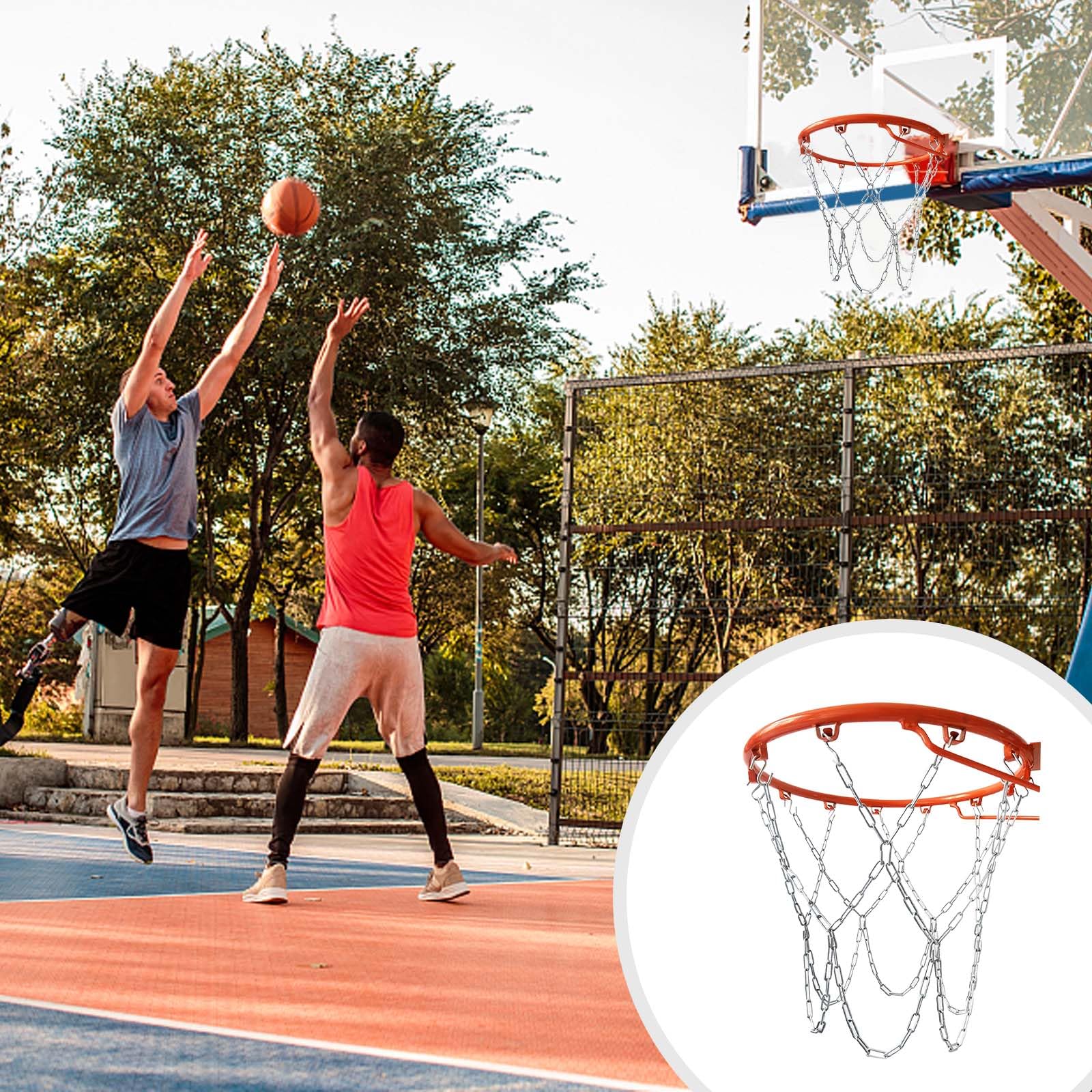 Red de Baloncesto Cadenas, Red de Baloncesto Metal con 12 Gancho en S, Red de Baloncesto Resistente Exterior, Red de Baloncesto de Repuesto para Cancha de Baloncesto Cubierta