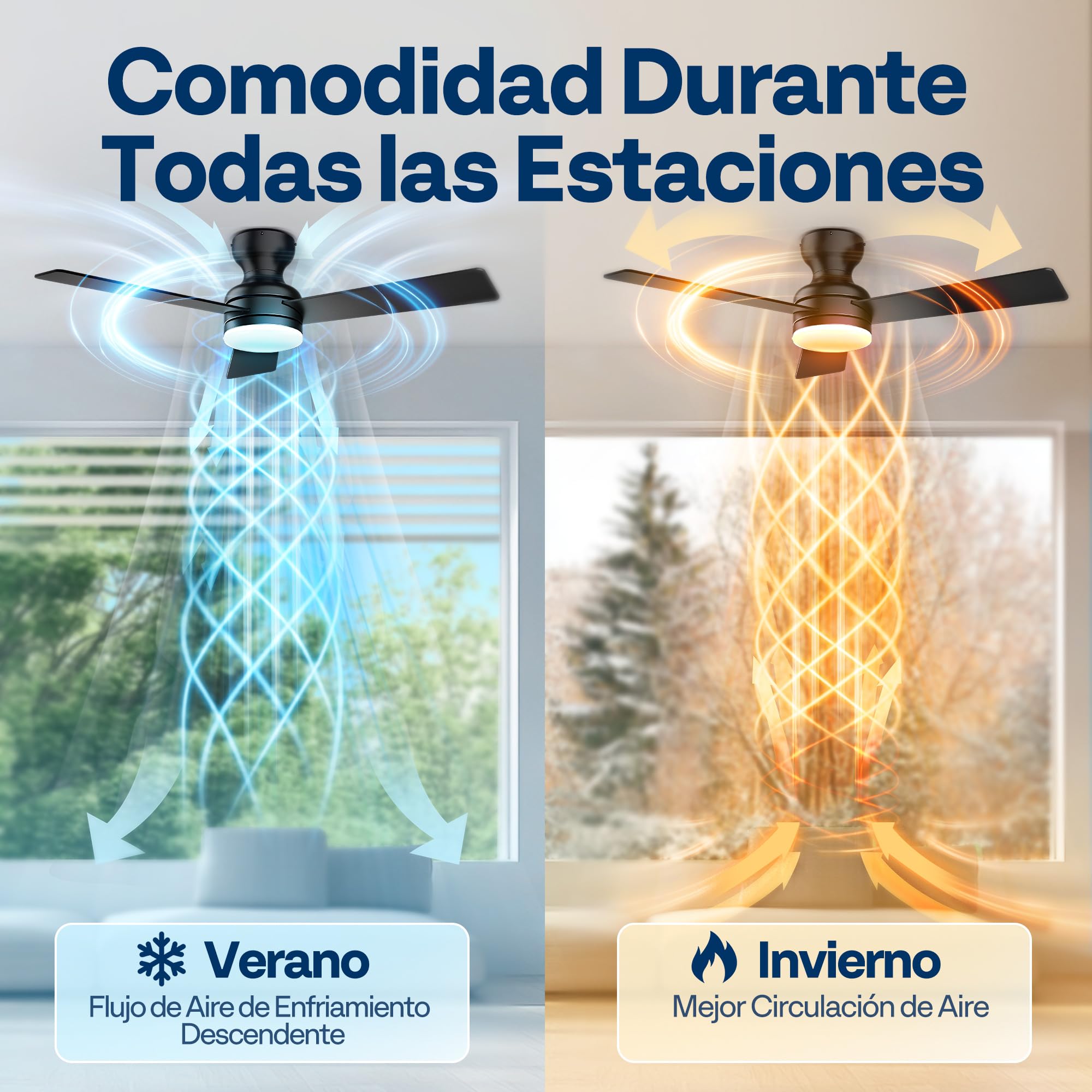 VIVOHOME Ventilador de Techo con Luz Regulable LED Silencioso 107cm 3 Aspas | Mando a Distancia 7 Velocidades Función Verano-Invierno con Temporizador Negro Blanco