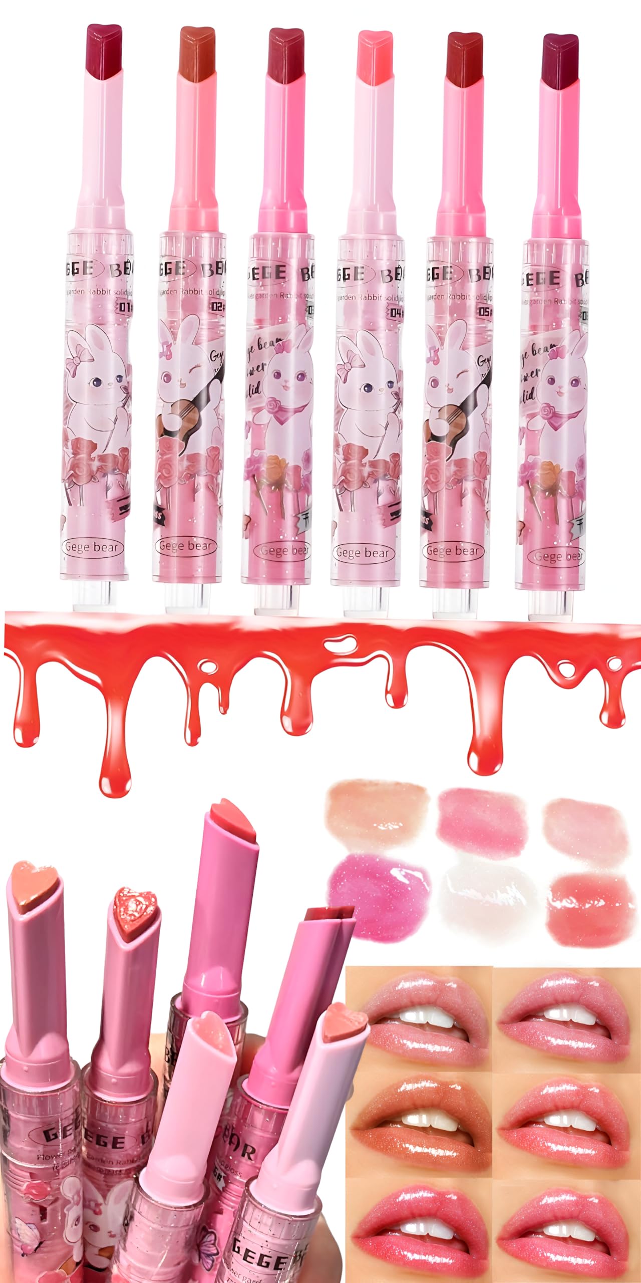 Gege Bear 3-in-1 Lip Gloss Set – Glossy Hydration, Heart-Shaped Design, and Rich Color in Every Click for Pout-Perfect Lips! (Set A - #1,#2,#3, Pack of 3)-picture-21