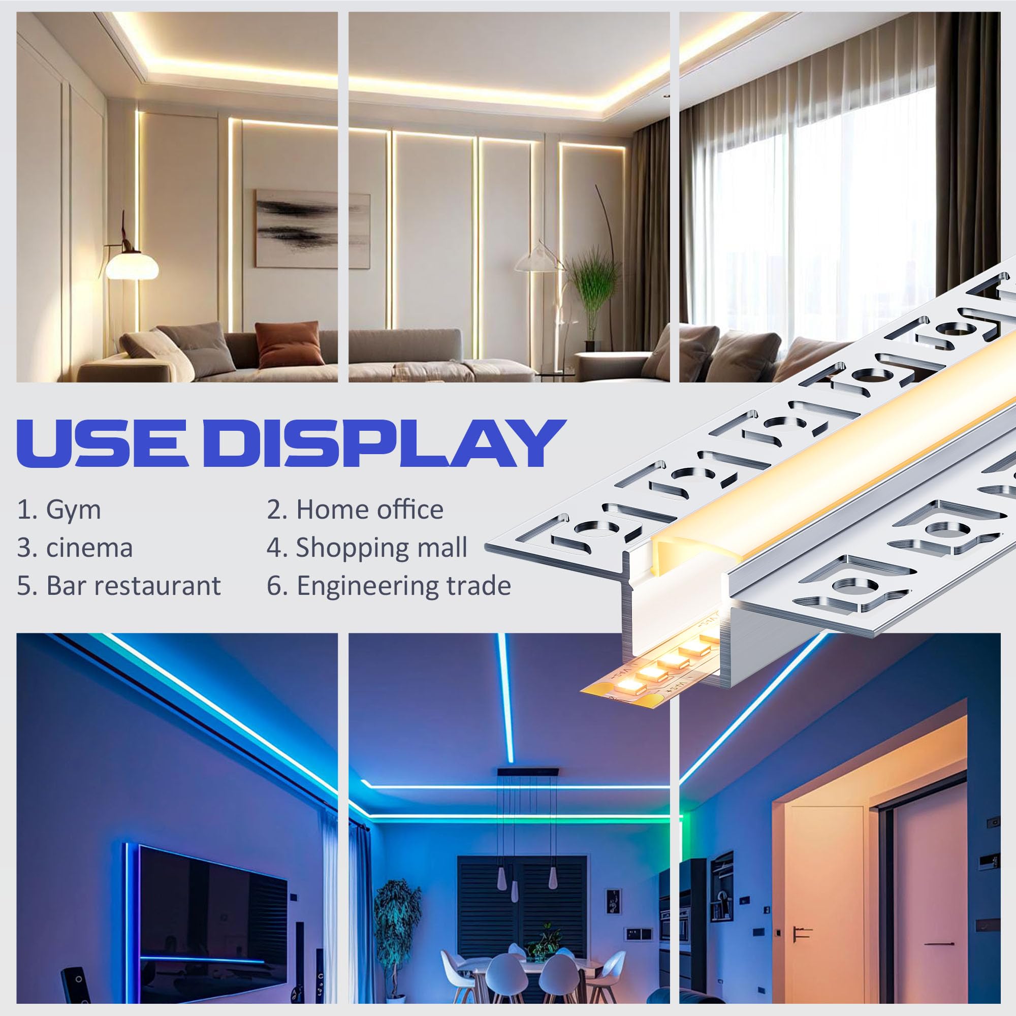 12 x profil LED do suchej zabudowy 2 m, szyna LED 2 m, profil aluminiowy, szyna podtynkowa i dyfuzor natynkowy do oświetlenia pośredniego sufitu