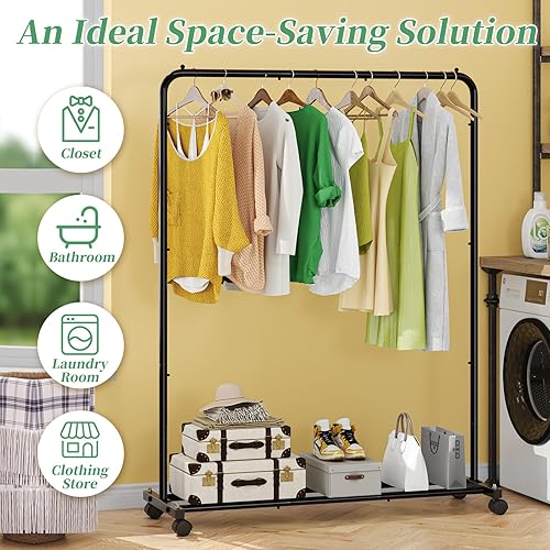 Miniatura 3 de Simple Trending - Perchero de ropa estándar con estantes de almacenamiento, organizador de ropa rodante sobre ruedas para colgar ropa, Negro