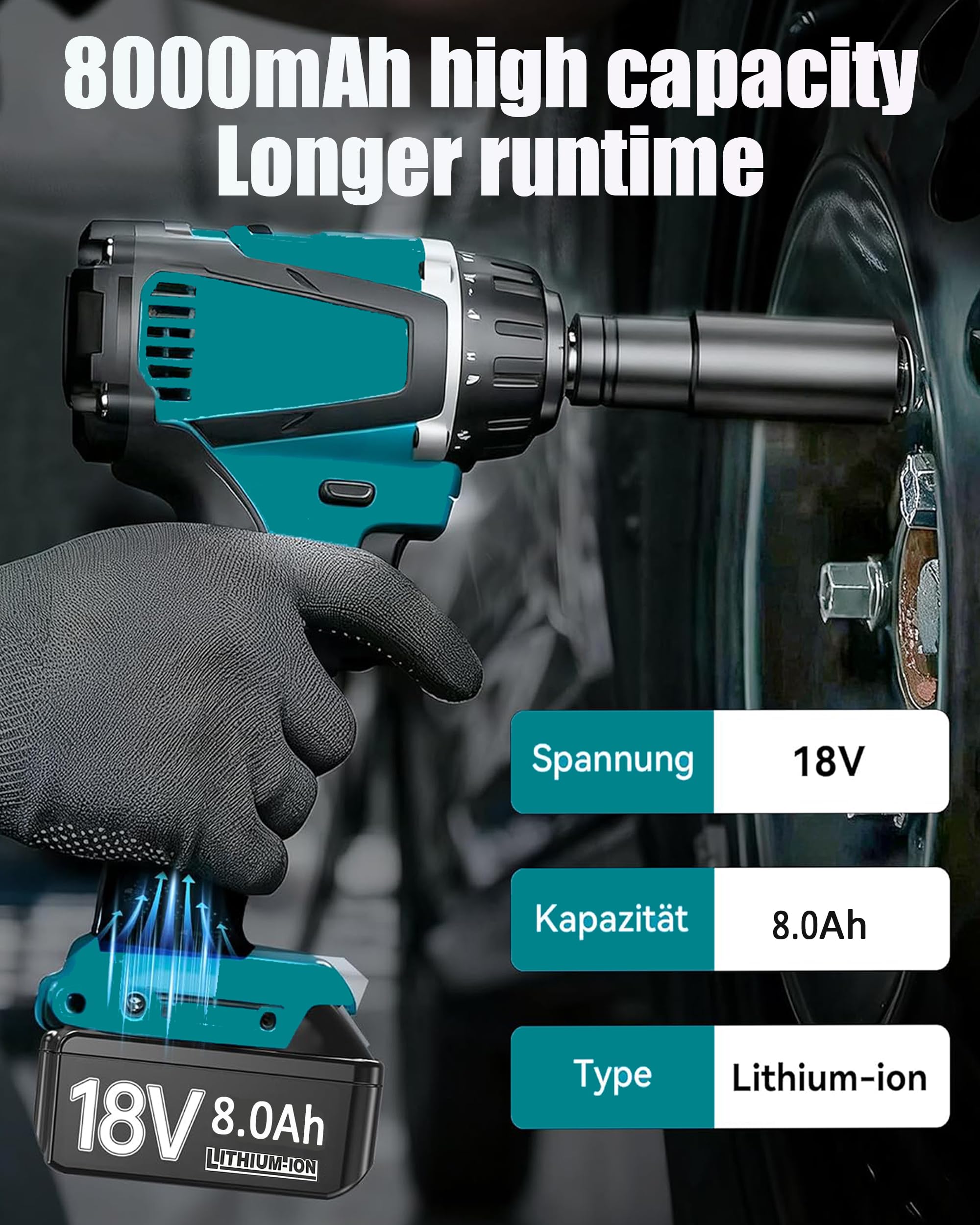 2X 18V 8.0Ah/8000mAh Ersatzakku für makita akku BL1860B BL1850B BL1860 BL1840 BL1830 BL1815 BL1835 BL1860B BL1850B BL1845 BL1850 BL1890 BL1415 BL1430 BL1440 194205-3 LXT-400 with LED Werkzeugakku