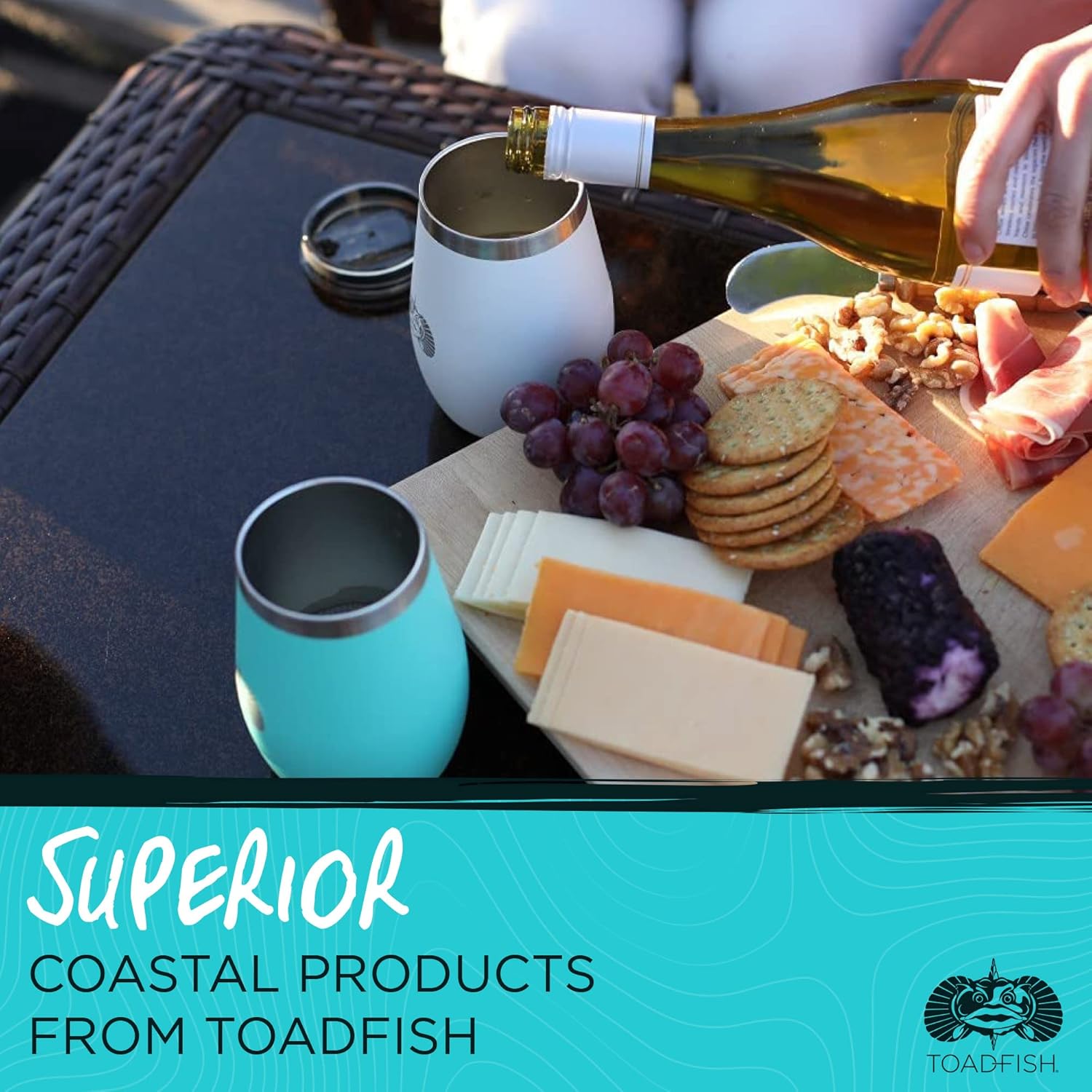 Toadfish Non-tipping 10oz Double Wall Insulated Stainless Steel Stemless Travel Wine Tumbler w/East Slide Lid - Teal - Image 4