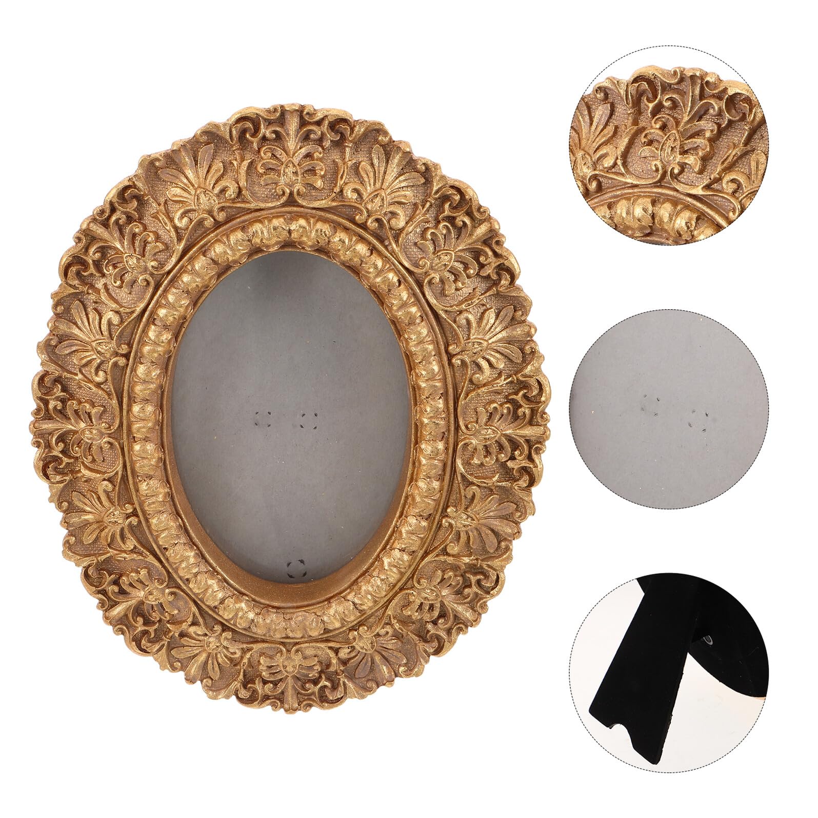 Marco de Fotos Ovalado Dorado Vintage de Resina para Pared | 24 X 20cm, Uso en Mesa y Colgado, Estilo Barroco Antiguo Europeo para Fotos de Boda y Entrada