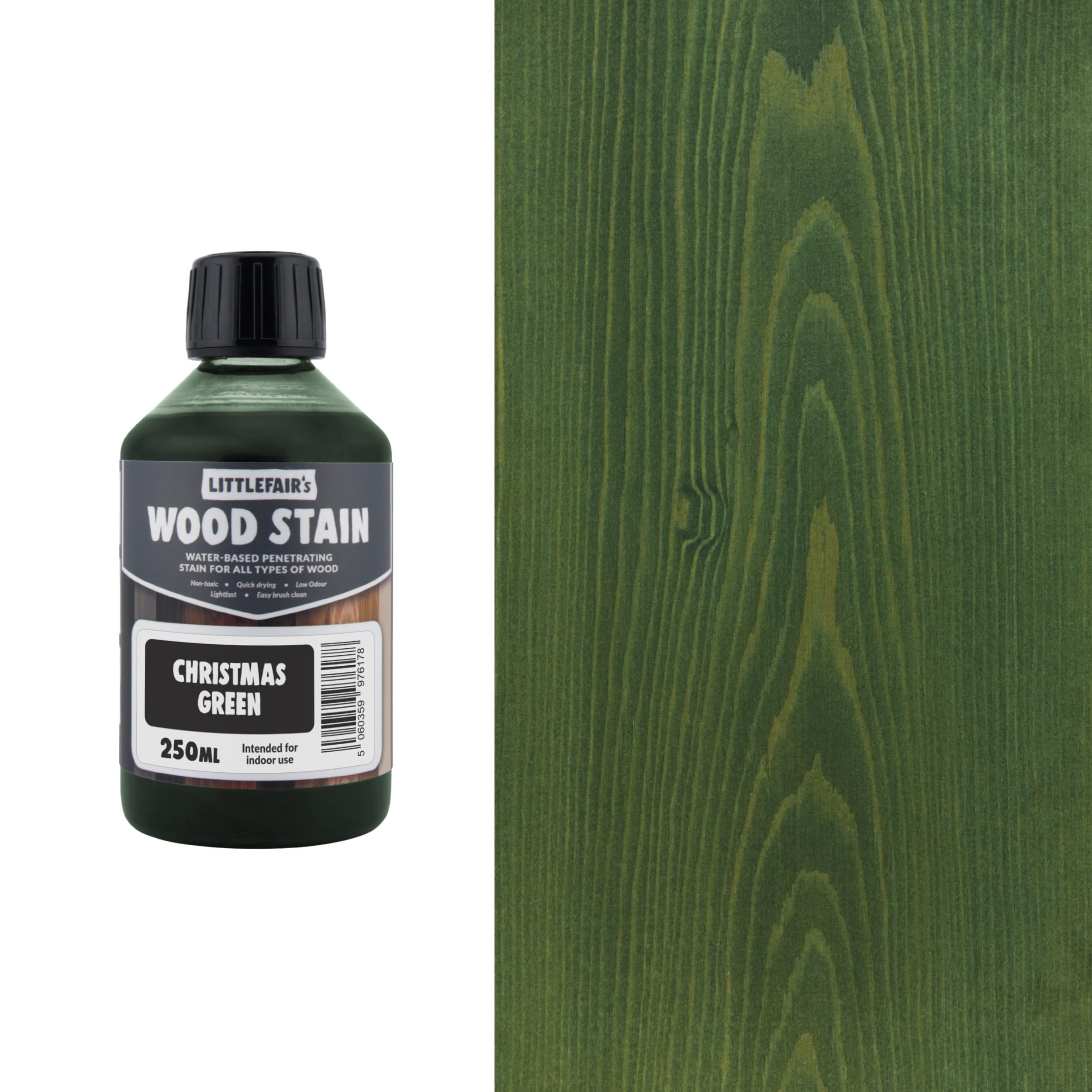 Littlefair's Christmas Green | Water Based Wood Dye | Special Colours Range | Indoor And Outdoor Use | Environmentally Friendly | (250Ml)