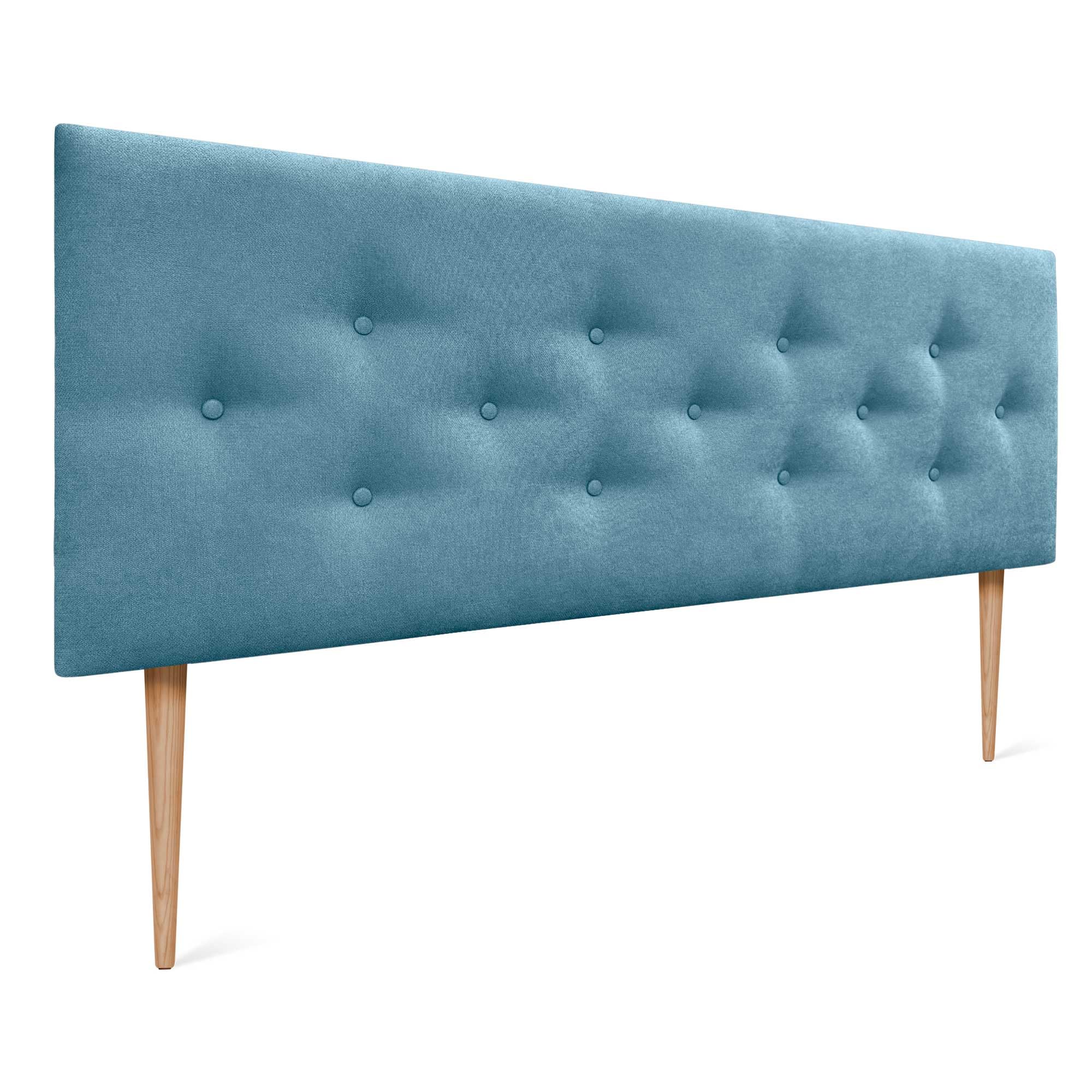 DHOME Cabecero de Polipiel o Tela ACUALINE con 3 Hileras Intercaladas de Botones y Patas Cabezal Tapizado Cama Lujo (Tela Turquesa, 135cm)
