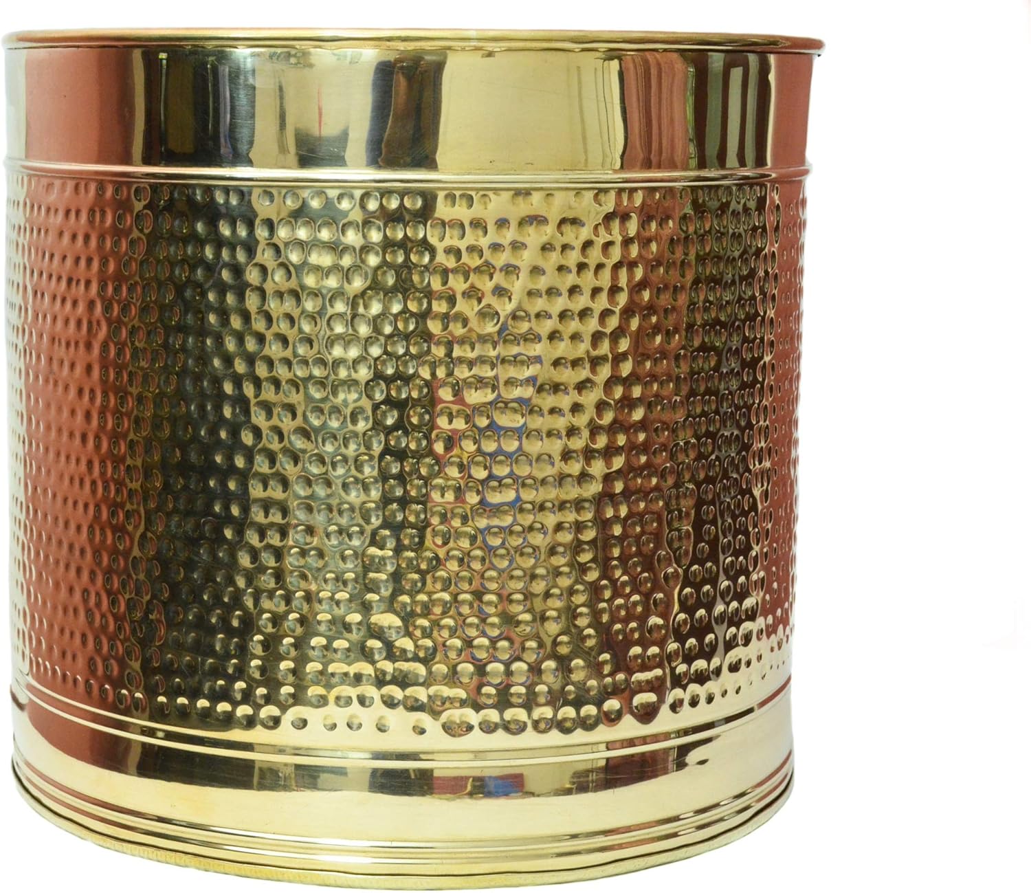 Brass Hammered Design Planter || Plant Container || Flower Pot with Lacquer Finish- (Diameter-10 inches)
