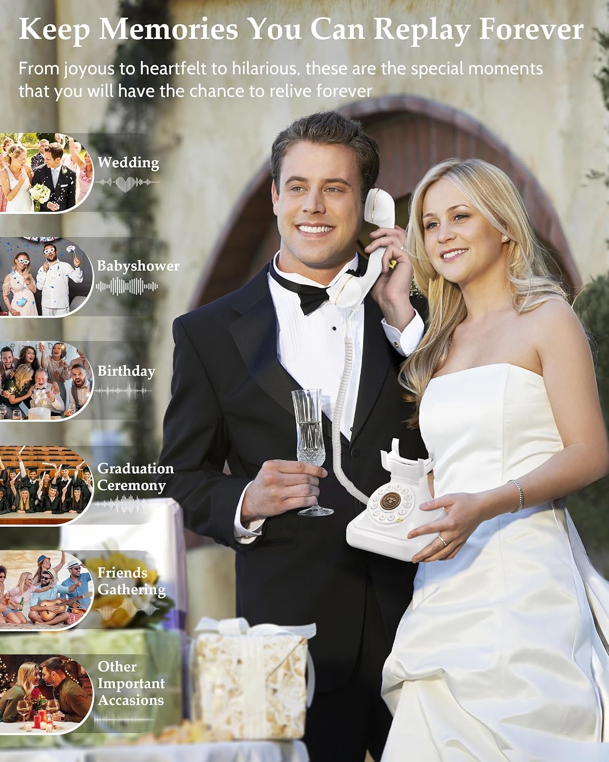 Audio Guest Book Wedding Phone, Audio Guestbook Voicemail Wedding Phone to Record Messages, Vintage Leave A Message Phones for Bridal Shower, Baby Shower, White