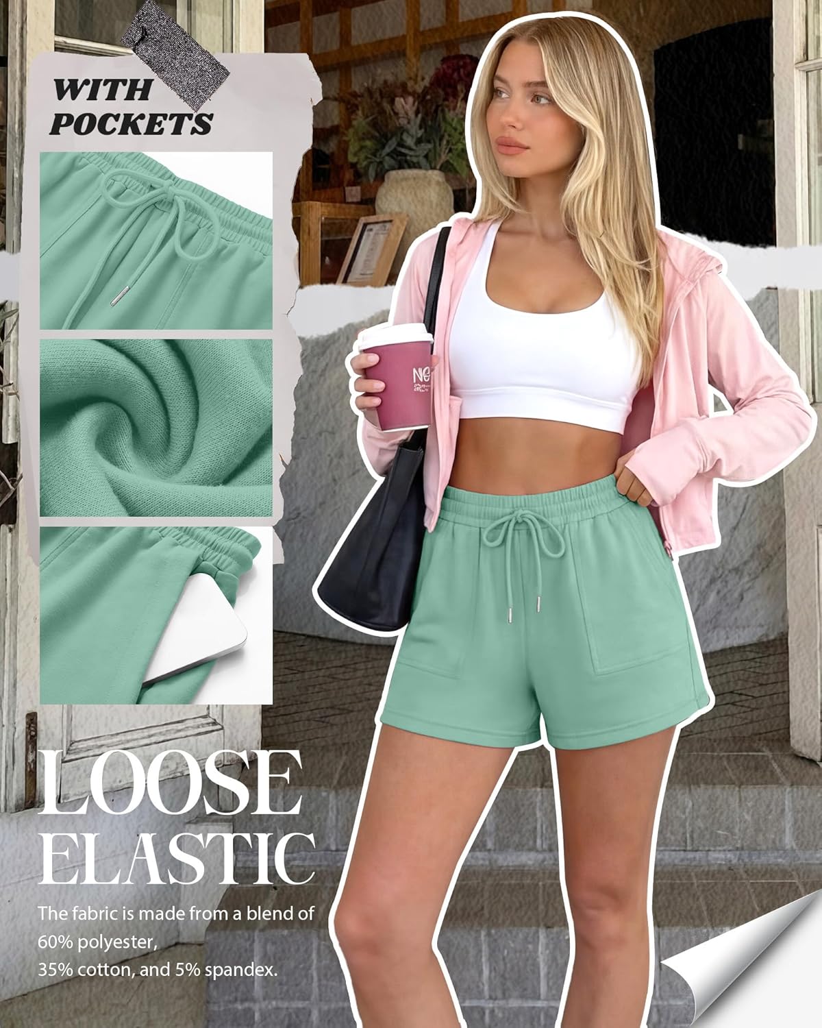 Neer 4 Pack Womens Sweat Shorts Cotton Casual Lounge Drawstring High Waist Summer Loose Elastic Athletic Shorts with Pocket - Image 3