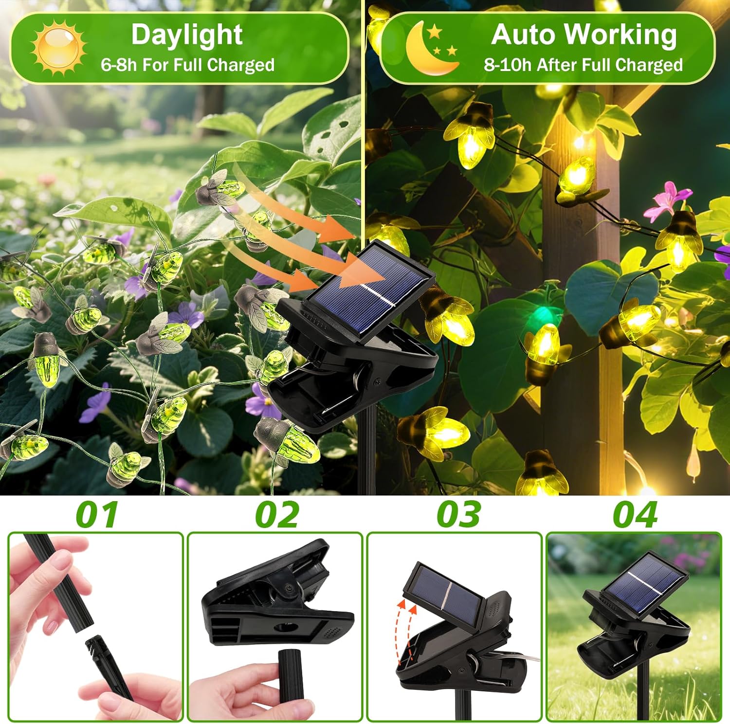 ANGMLN 2 Pack Solar Firefly Lights, 30 LED Solar Fireflies Lightning Bugs Fairy String Lights Outdoor Solar Powered String Lights Waterproof for Garden Patio Home Wedding Party Spring Decor