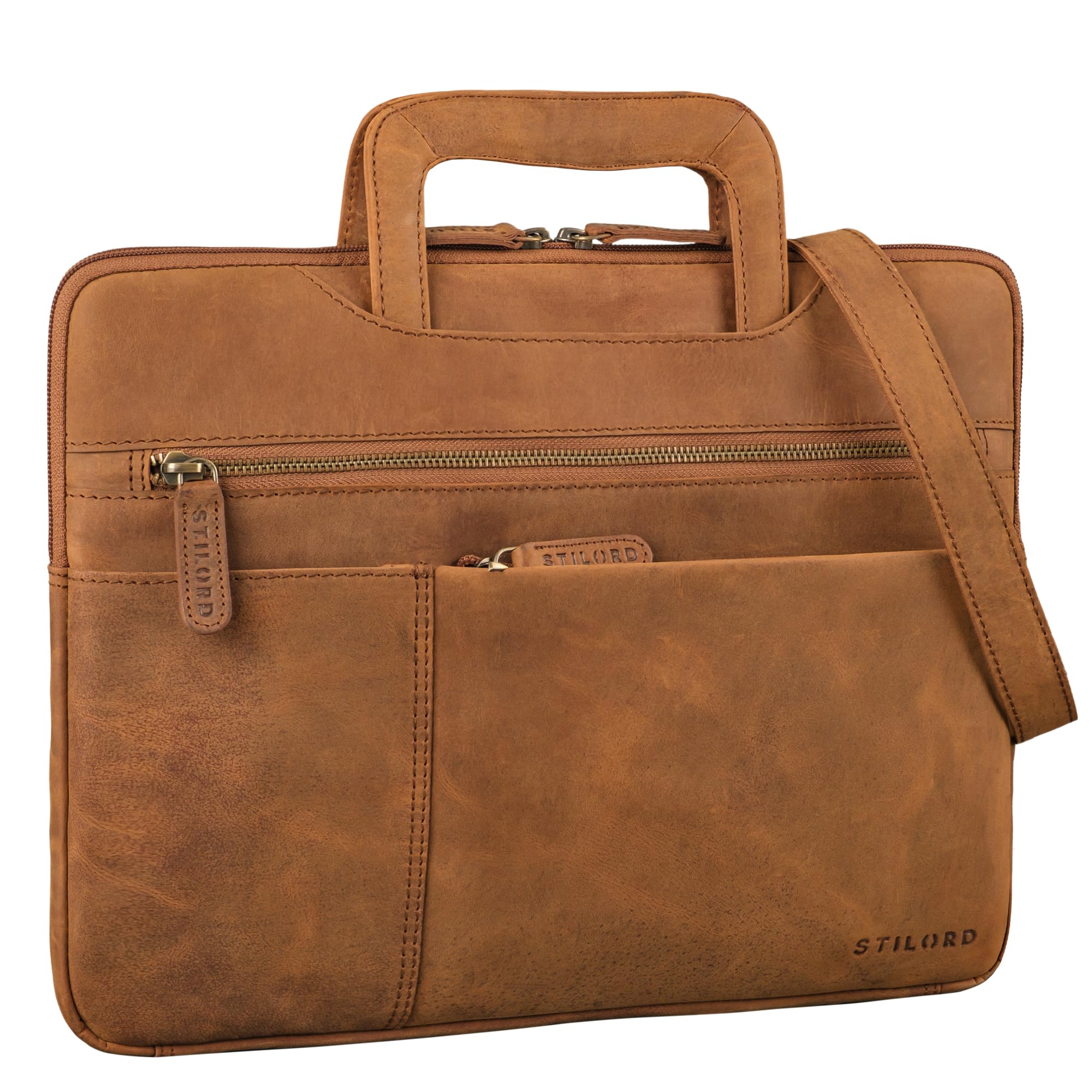 bag per laptop con stile vintage in pelle autentica