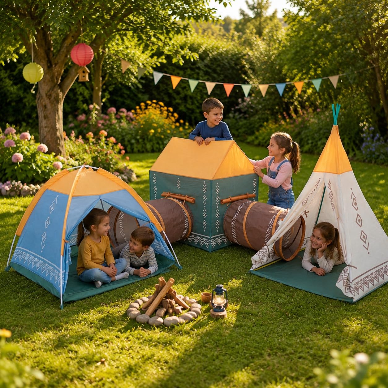 Spielzelt Kinderzelt Kinderzeltgarnitur 5in1 Haus + Tunnels COIL