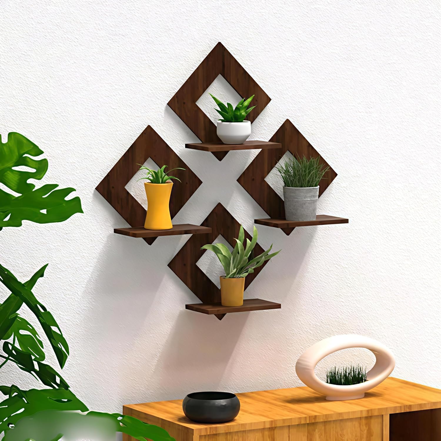 Wooden Wall Shelves for Home Decor | MDF Floating Wall Shelf Set of 4 | Wall Mounted Display Shelf | Storage Rack | Decorative Wall Shelf | Living Room, Bedroom, Kitchen & Office, Brown-image-43
