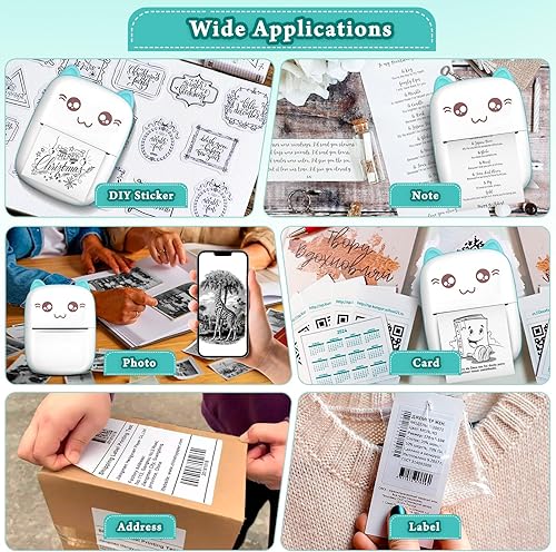 Miniatura 9 de Mini impresora portátil impresora térmica de bolsillo con 7 rollos de papel impresora inteligente inalámbrica Bluetooth para foto foto oficina