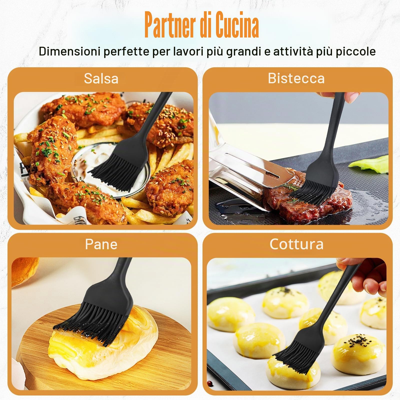 Pennello in silicone per cucinare 2 pennelli da pasticceria per grigliare, olio, barbecue, carne, salse, cottura al forno, (nero)