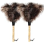 iHUFeather Ostrich Feather Duster 14 inch Feather Duster Fluffy Natural Genuine Ostrich Feathers with Wooden Handle and Eco-Friendly Reusable Handheld Ostrich Feather Duster for Cleaning Supplies