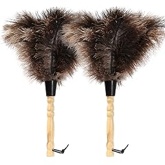 Ostrich Feather Duster 14 inch Feather Duster Fluffy Natural Genuine Ostrich Feathers with Wooden Handle and Eco-Friendly Reusable