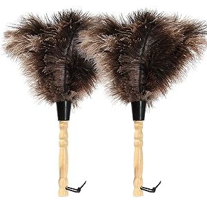 Ostrich Feather Duster 14 inch Feather Duster Fluffy Natural Genuine Ostrich Feathers with Wooden Handle and Eco-Friendly Reusable