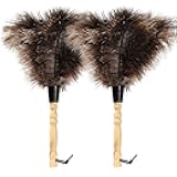 Ostrich Feather Duster 14 inch Feather Duster Fluffy Natural Genuine Ostrich Feathers with Wooden Handle and Eco-Friendly Reusable Handheld Ostrich Feather Duster for Cleaning Supplies