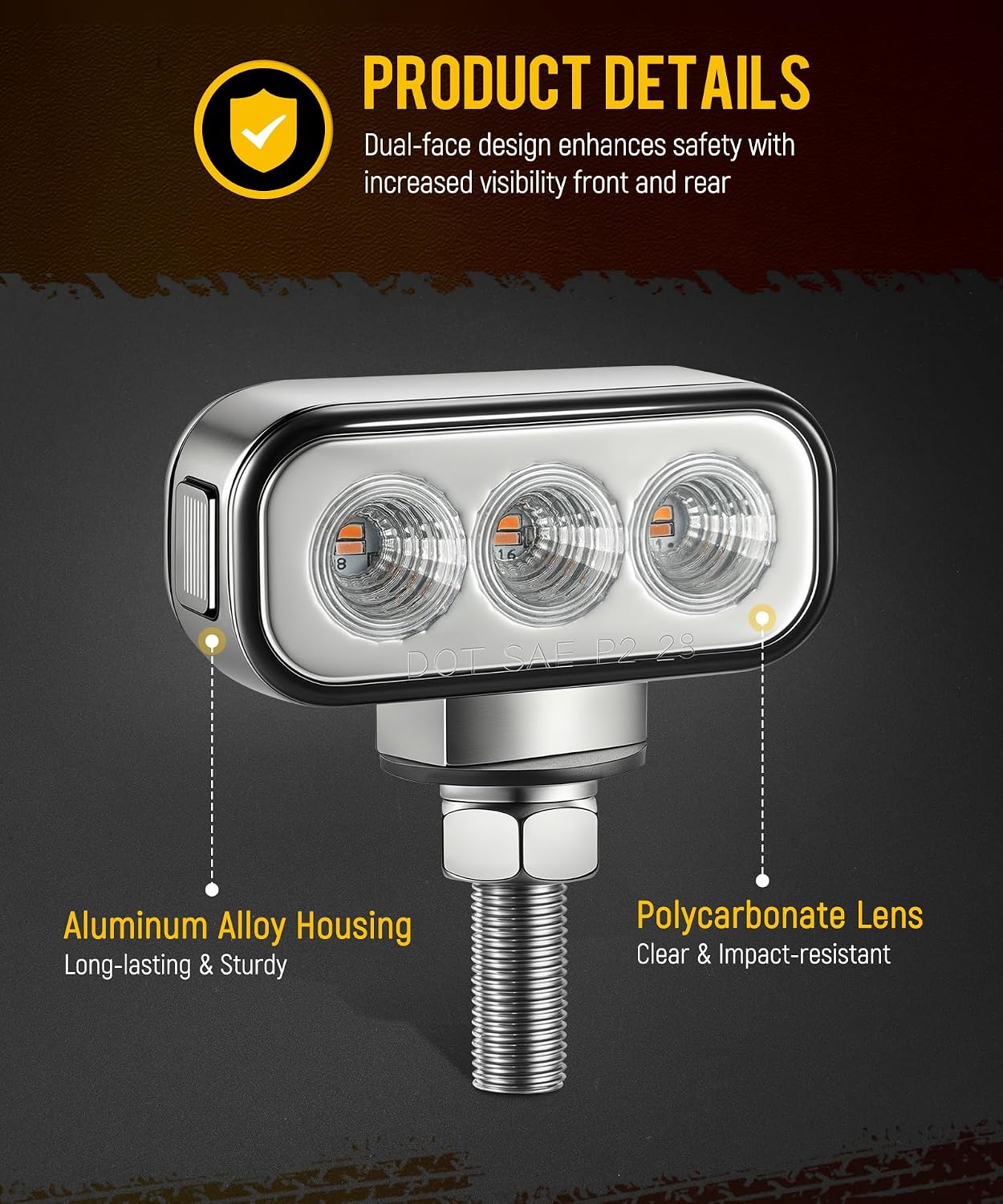 Partsam 2Pcs Mini Rectangle Double Face 8LEDs Marker Turn Signal Pedestal Light, Amber/Red To Purple Auxiliary Lights, T-Mount, Clear Lens, Aluminum Alloy Housing