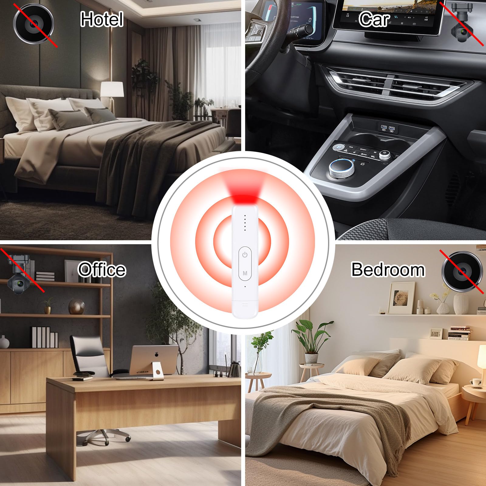Détecteur de Caméra Cachée Anti-Espion Infrarouge Sans Fil, Détecteur GPS,Équipement Anti-Écoute Adapté aux Hôtels, Maisons de Location, Vestiaires,Voitures,Utilisation Intérieure,Alarmes sonores