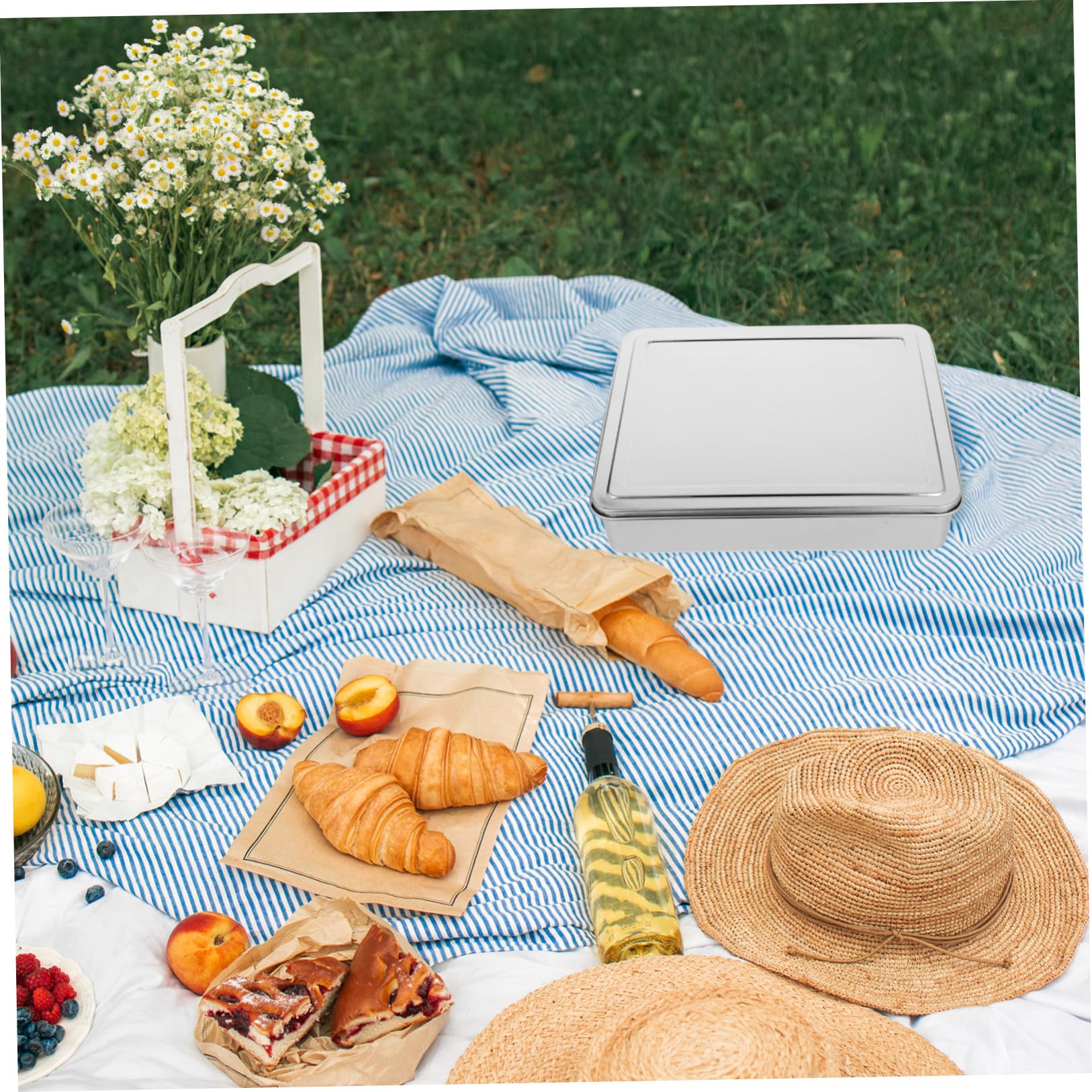 Abaodam Molde para Pasteles con Tapa Plata Bandeja para Hornear para Horno Rectangular, Acero Inoxidable Antiadherente, Capacidad Óptima, para Pasteles, Lasaña y Brownie, Uso en