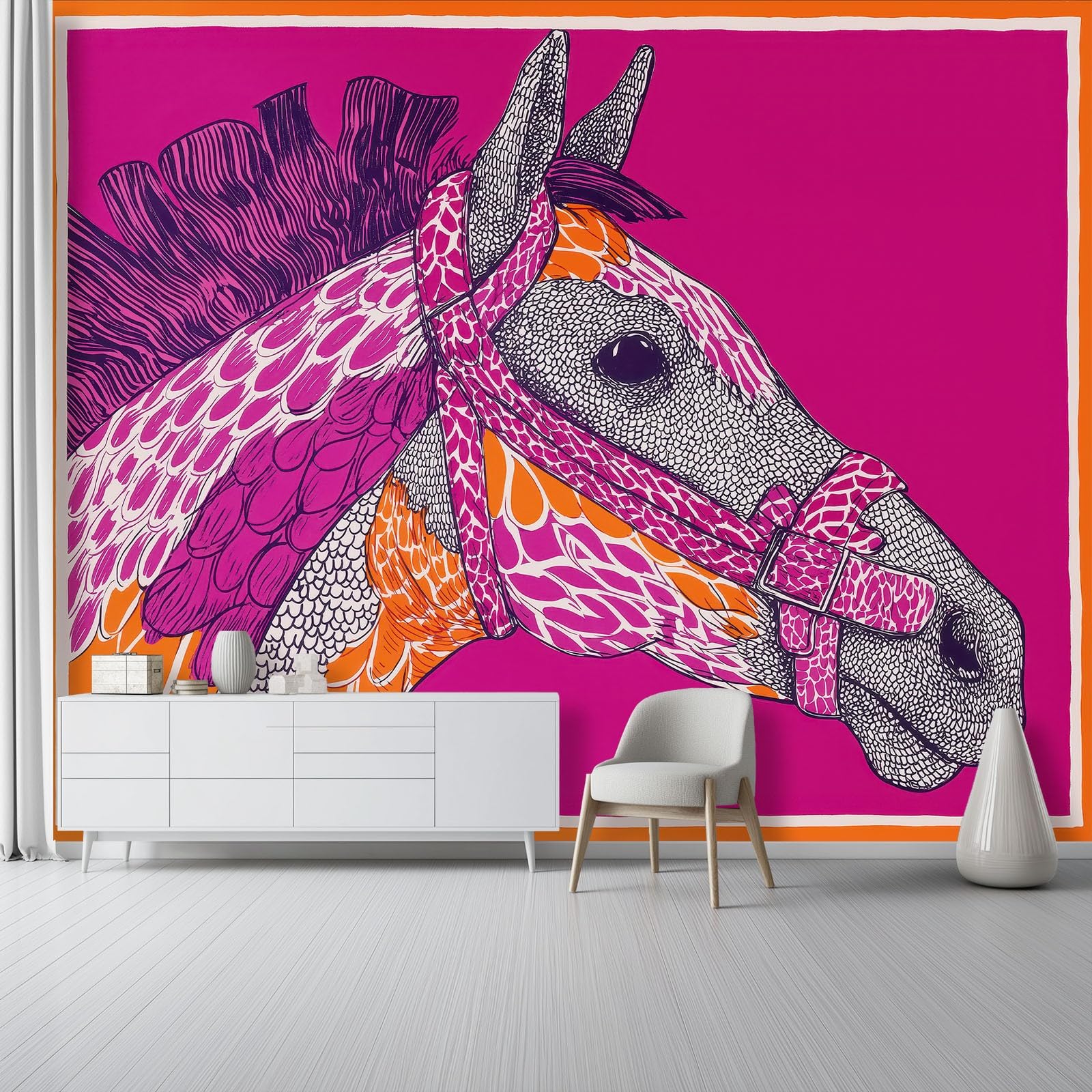 Tapeta 300 x 210 cm, abstrakcyjny wzór konia pop art, dekoracja z włókniny do pokoju dziecięcego i ściany TV, różowa