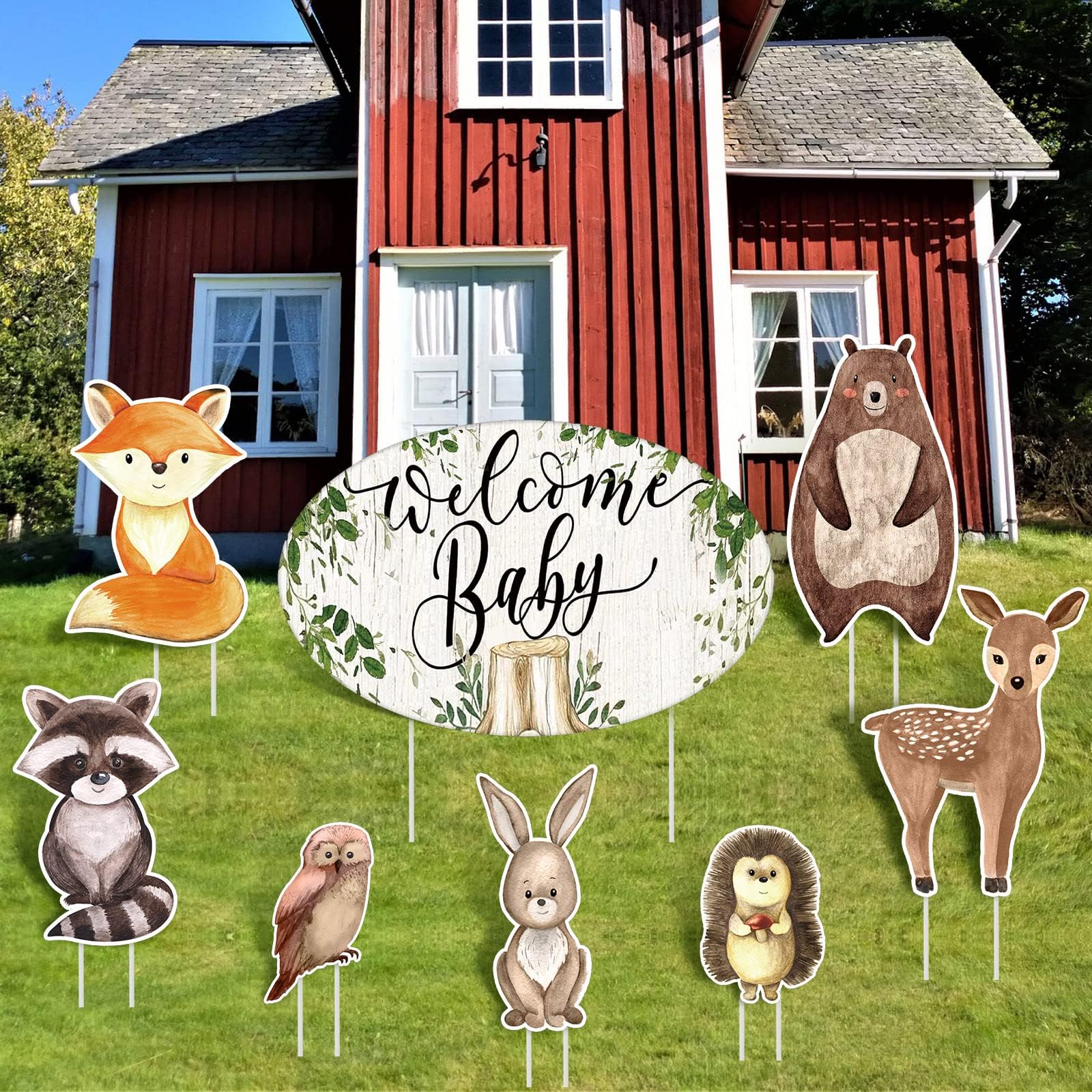 Woodland Animals Baby Shower Yard Sign 8 Pcs Gender Neutral Forest Baby Yard