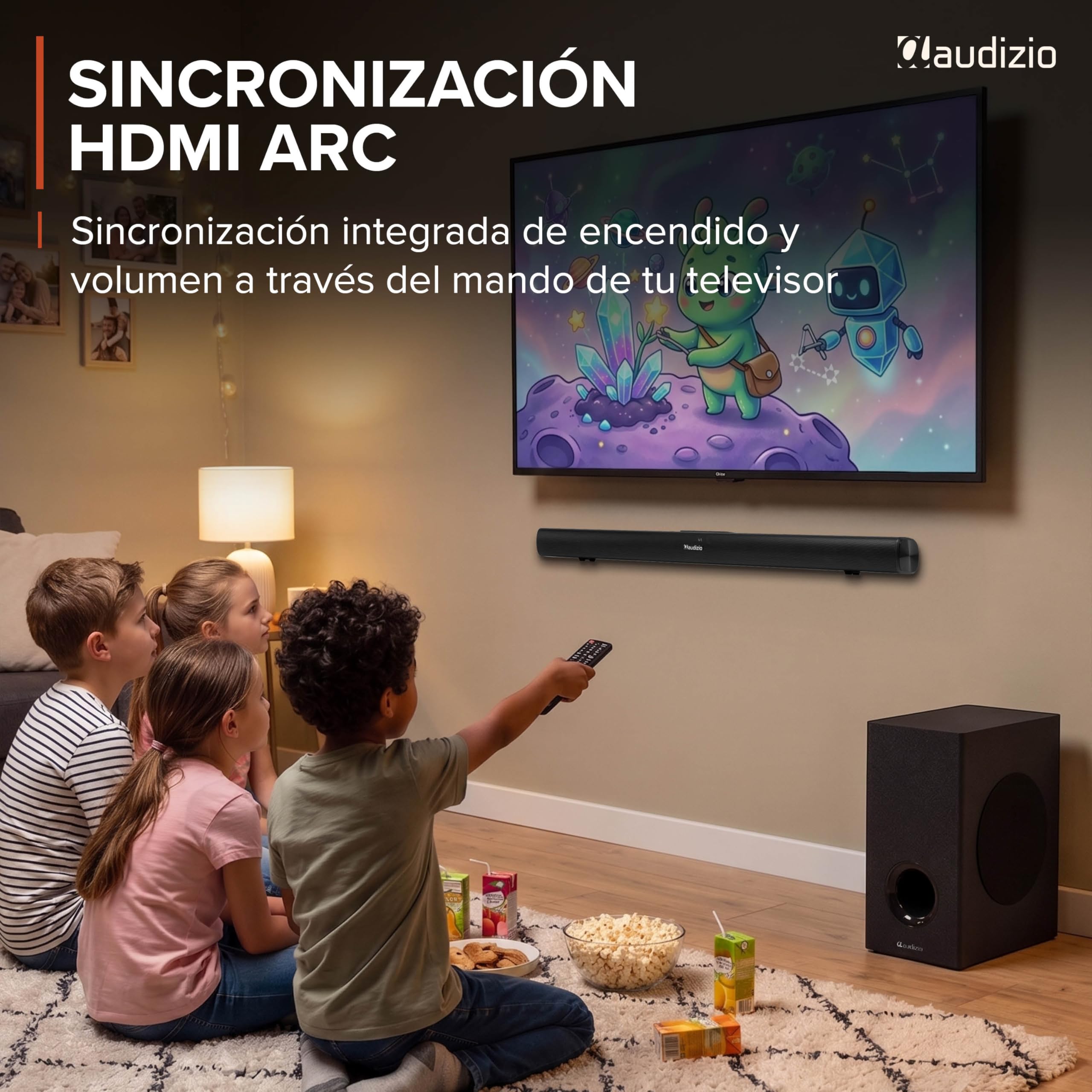 Audizio SB92S – Barra de Sonido 150W con subwoofer 6,5", HDMI ARC, Bluetooth 5.0, USB, óptica y AUX, soundbar 90 cm para TV con Graves Profundos y Mando a Distancia, Color Negro