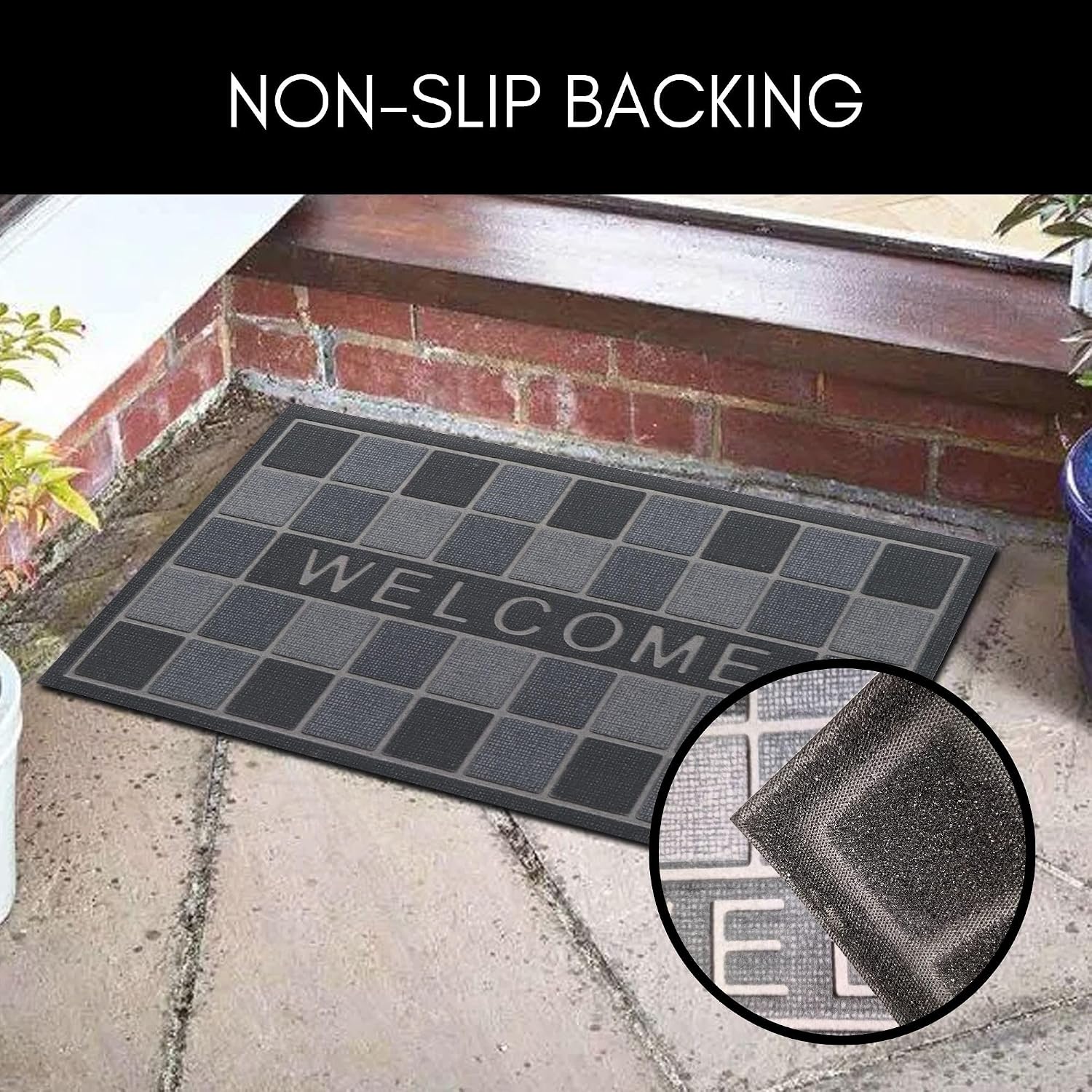 EVIDECO French Home Goods Welcome Rubber Door Mat 30x17 Inches - Heavy Duty Outdoor Mat with Non-Slip Backing - Easy to Clean, Weather Resistant Front Door Rug for Porch, Patio, Balcony