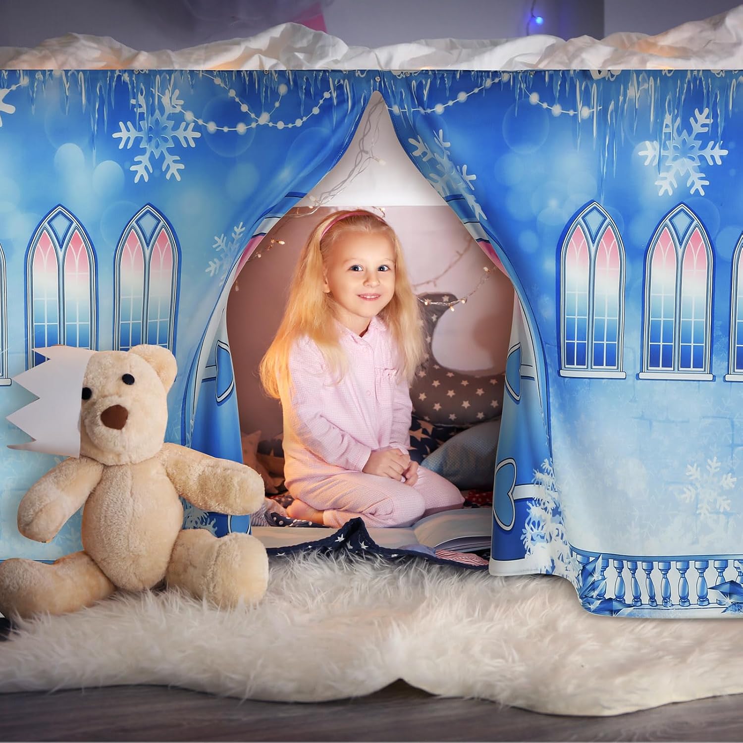 Hahafelt Loft Bed Tent Curtain Set for Low Twin,Bunk Bed Curtains Princess Play Tent Winter Party Decoration for Indoor & Outdoor Play