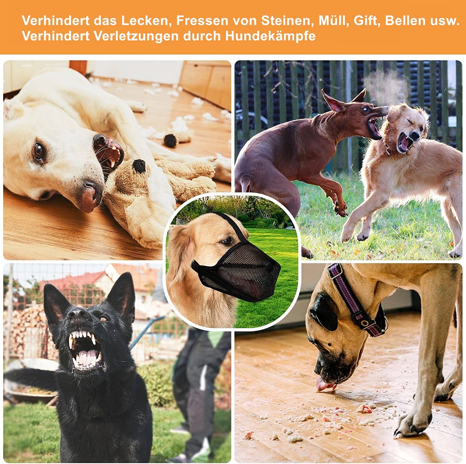Museruola per Cani Con Rete Arrotondata, Traspirante e Regolabile - per Cani di Taglia Piccola, Media e Grande, Taglia M