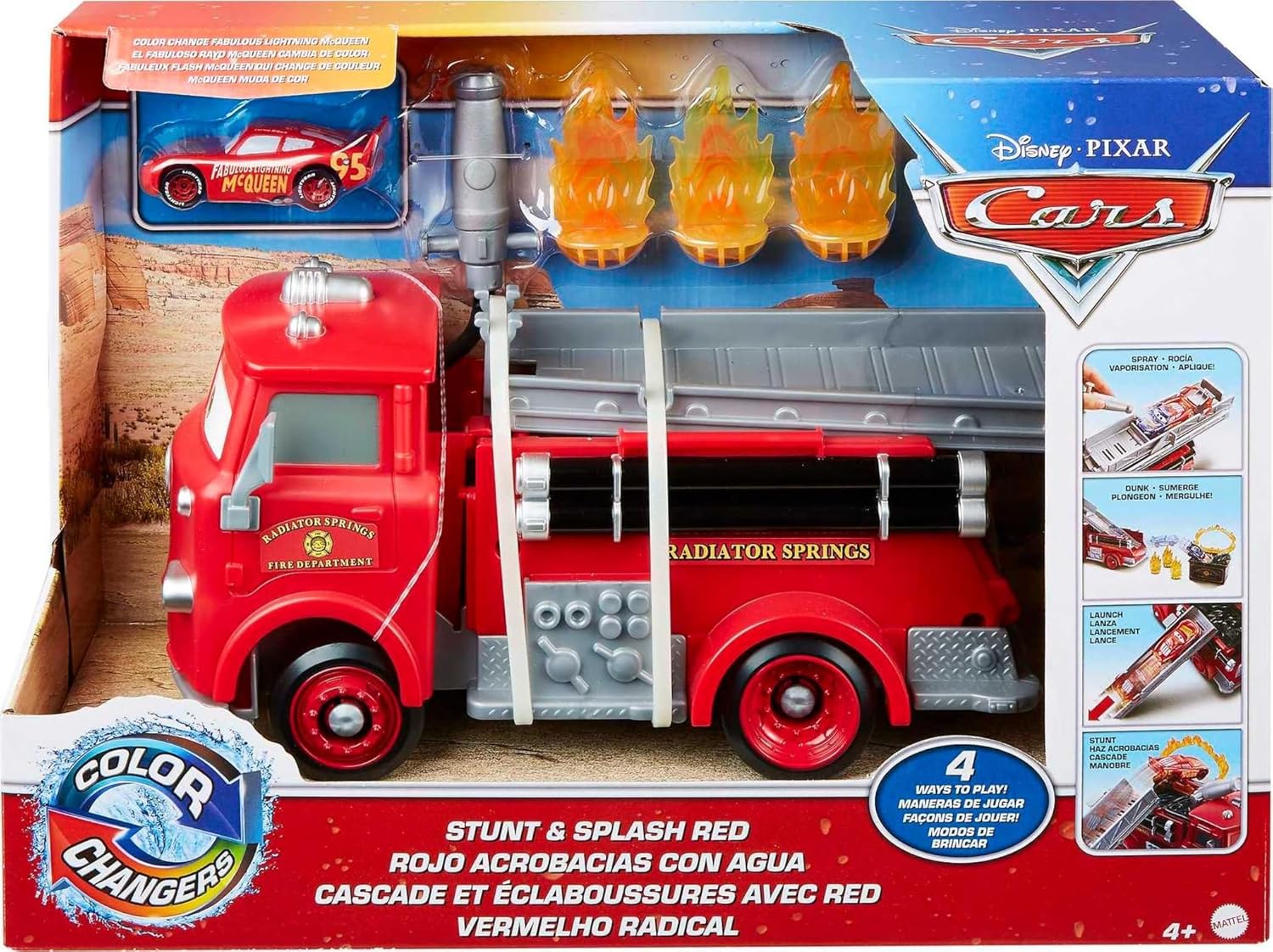 Camión de bomberos rojo Stunt Splash de Mattel Disney Pixar Cars
