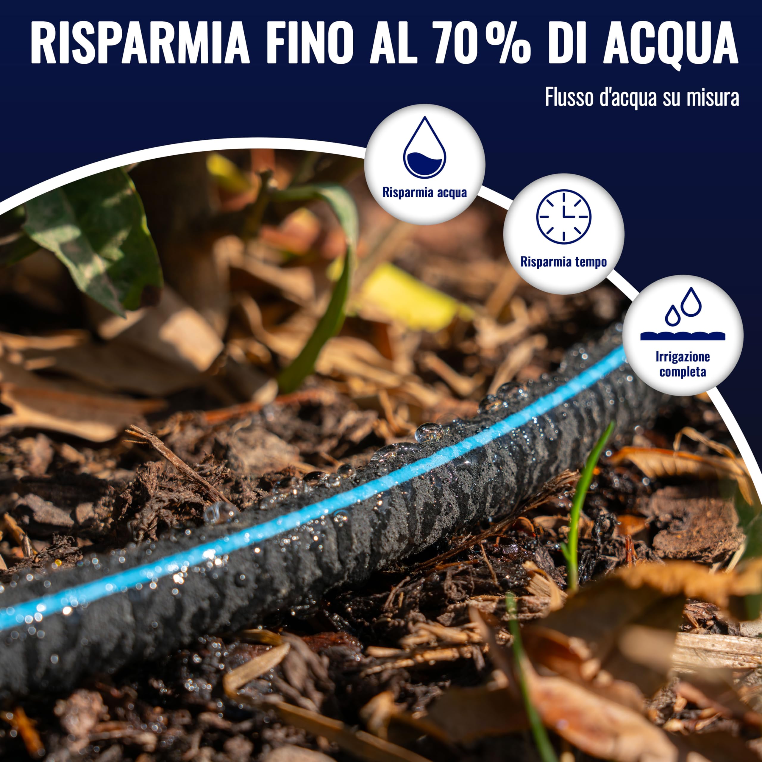 Poppstar Tubo poroso 15 m (tubo microforato per irrigazione giardino, diametro interno 1/2") con raccordo rapido per valvola manuale, nero