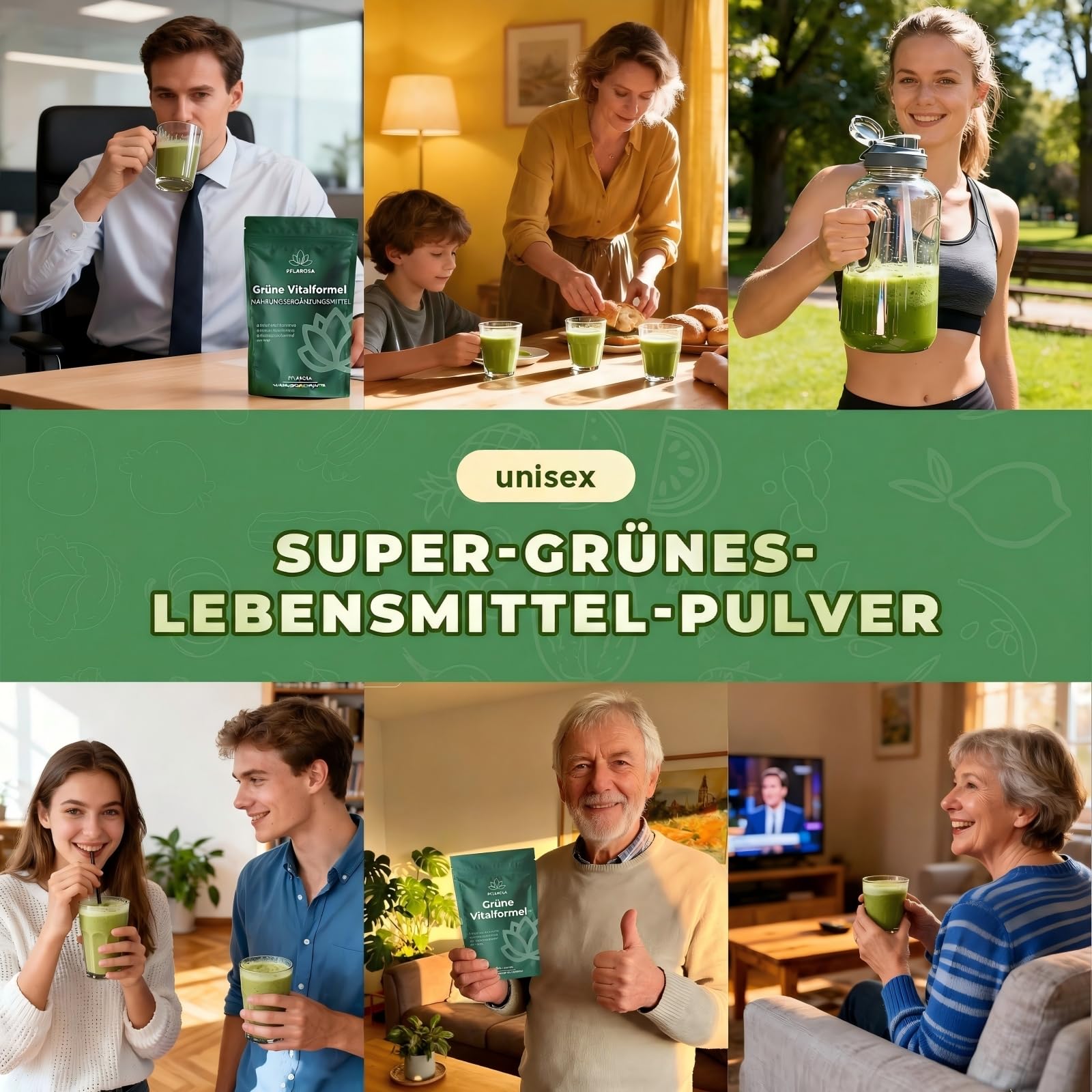 Grünes Superfood Pulver 200g – Greens Mix mit Matcha, Spirulina, Gerstengras & Heidelbeeren | Ballaststoffreich & Vegan | Natürliches Pflanzenpulver für Alltag Ernährung