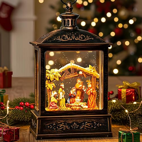 Miniatura 22 de Linterna de globo de nieve de Navidad, linterna brillante de agua iluminada con cable USB y funciona a baterías, para regalos y decoración de Belén