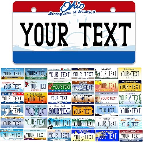 50 States Personalized Mini License Plate 4x2/7x4/12x6 Inch State License Plates Custom Car Tags Plates for Kids Bike Bicycle Toy Car,Keychain,Choose from All 50 States,4"x2"