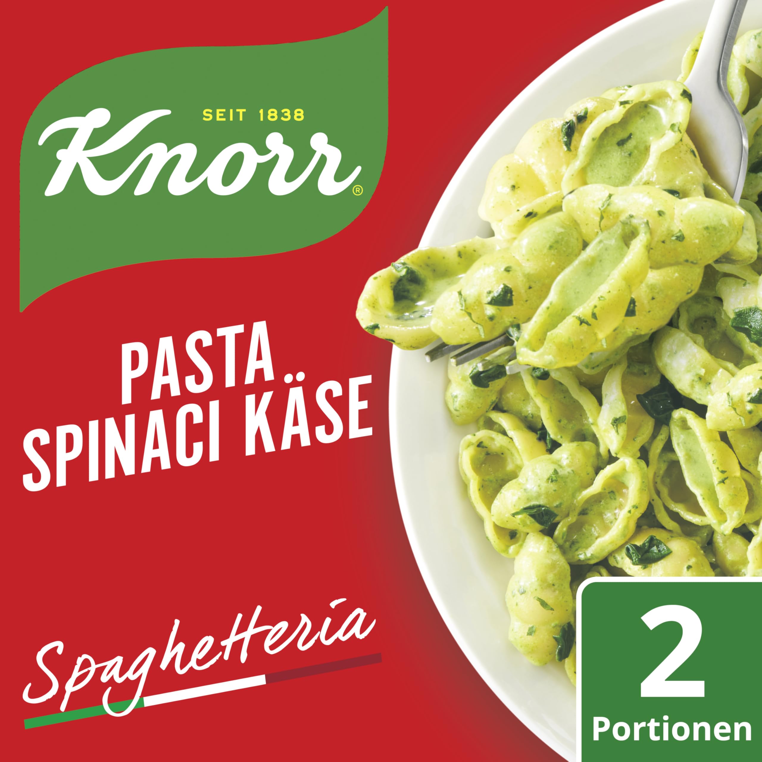 Knorr Spaghetteria Nudel-Fertiggericht Pasta Spinaci Käse leckeres Nudelgericht fertig in 6 Minuten 2 Portionen (Packung mit 2)