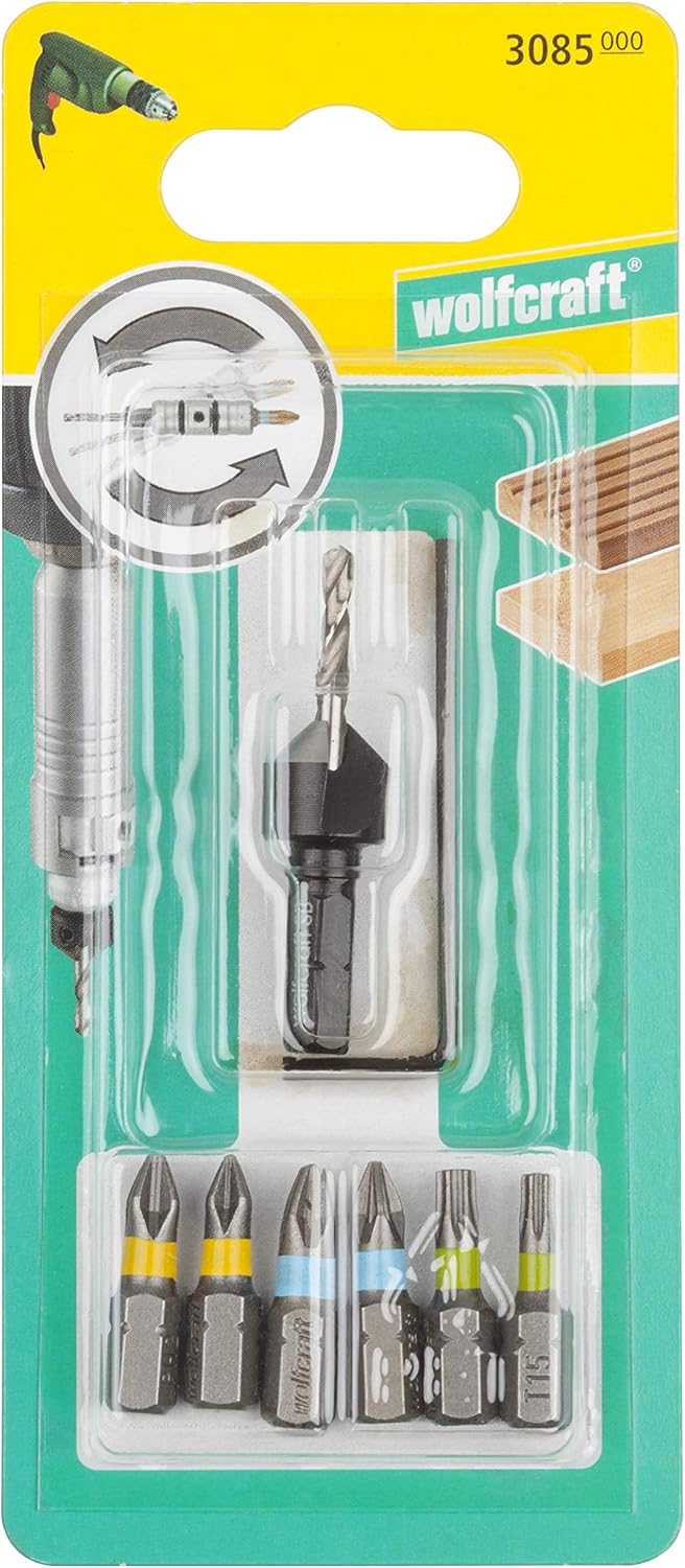 wolfcraft Flipbit Accessories Set For Woodworking 7 Pcs. I 3085000 I Tool set for equipping the dual quick change holder