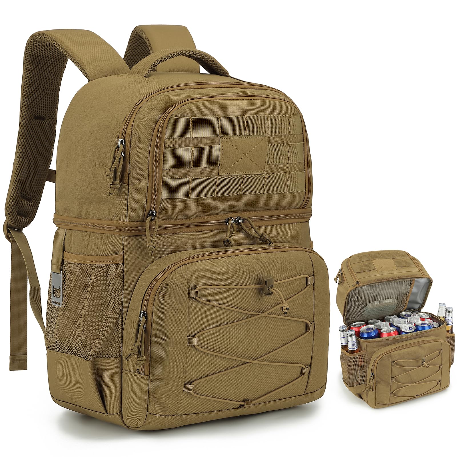 Mochila Nevera Táctica 20L Mochila Termica Pequeña con doble compartimento para hombre y Mujeres Prueba de Fugas Bolsas Isotermica para Trabajo , Playa, Picnics, Campingaz, Marrón