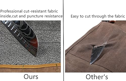 Miniatura 12 de Rollo de cuchillos, organizador de estuches para cuchillos, lona encerada duradera con forro resistente a cortes, 5 bolsillos (caqui) Caqui