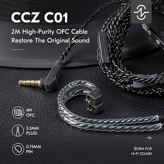 H HIFIHEAR 2M Long IEM Cable with Mic and CCZ DC03 USB C Wired Headphones