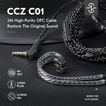 H HIFIHEAR 2M Long IEM Cable with Mic and CCZ DC03 USB C Wired Headphones