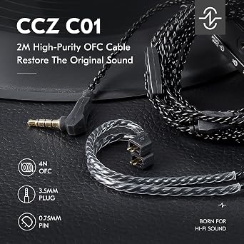 2M 2pin IEM Cable,2-Meter Long Earbud Cords with Silver-Plated Headphone Extension Cable Compatible with Moondrop CHU II,for Truthear Hexa/Zero/Pure,KZ ZST/ZST-X/AS10 (Black, 2PIN 3.5MM with Mic)