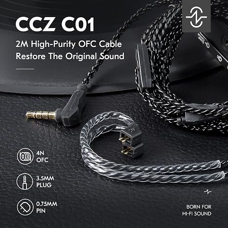 2M 2pin IEM Cable,2-Meter Long Earbud Cords with Silver-Plated Headphone Extension Cable Compatible with Moondrop CHU II,for Truthear Hexa/Zero/Pure,KZ ZST/ZST-X/AS10 (Black, 2PIN 3.5MM with Mic)