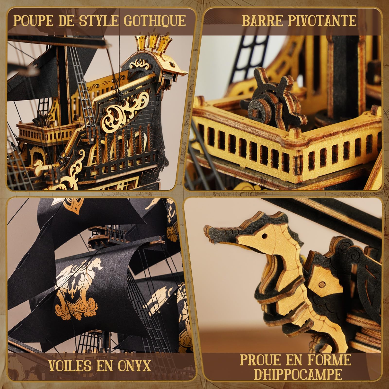 ROKR Puzzle 3D Bois Barque Hippocampe MCB02 Maquette Bateau Adulte Construire Kit Modélisme Décoration Bureau Maison Cadeau Homme