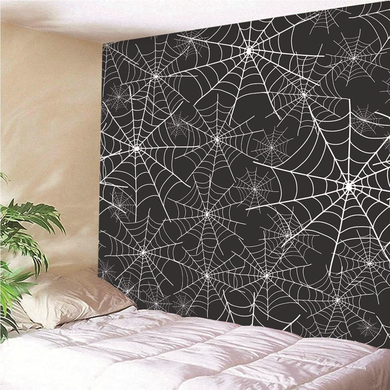 Macrame Tapiz Pared Grande, Decoración Pared Cocina Telaraña Poliéster Blanco Negro 240x220CM Regalo Mujer