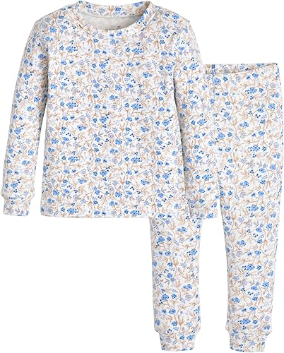 moimoln Pijama de algodón suave para bebés y niñas pequeñas con estampado de flores modales, manga larga, ajuste ceñido