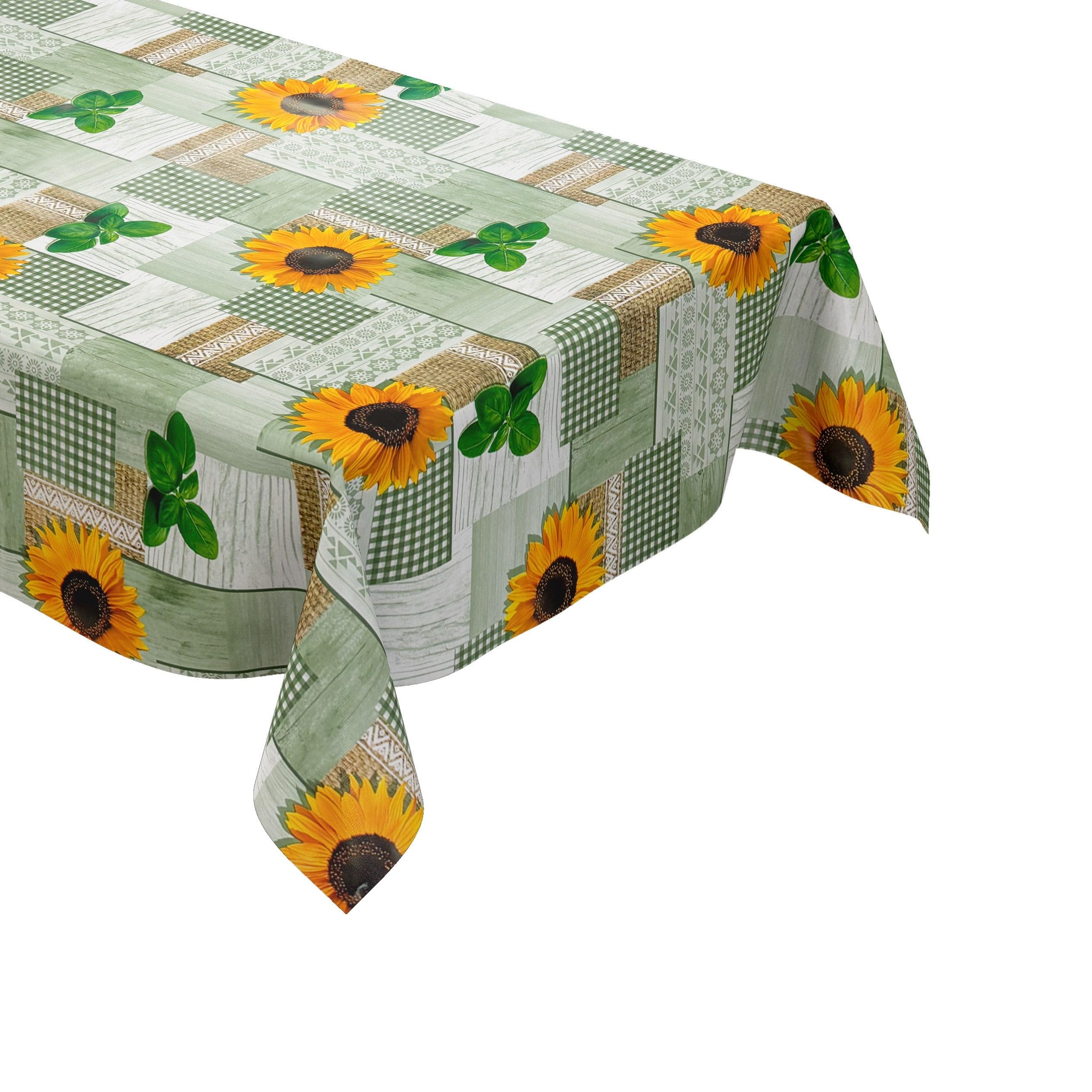 KEVKUS Wachstuch Tischdecke 160 cm Breite PC130-2 grün Sonnenblumen wählbar in eckig, rund und oval - Größe oval 160x220cm mit Paspelband