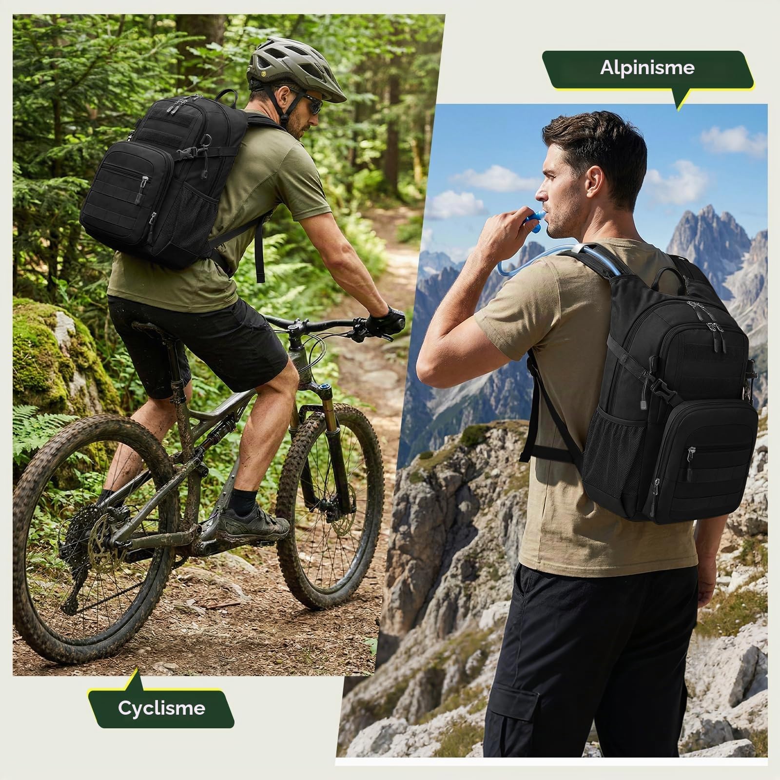 RAINSMORE Sac à Dos d'hydratation 18L, 2L vessie isolé, Housse Pluie | Sac Léger pour Randonnée, Running, Cyclisme, Escalade, Trail,Vessie Isolée,Homme Femme, Molle, Nylon 900D Imperméable